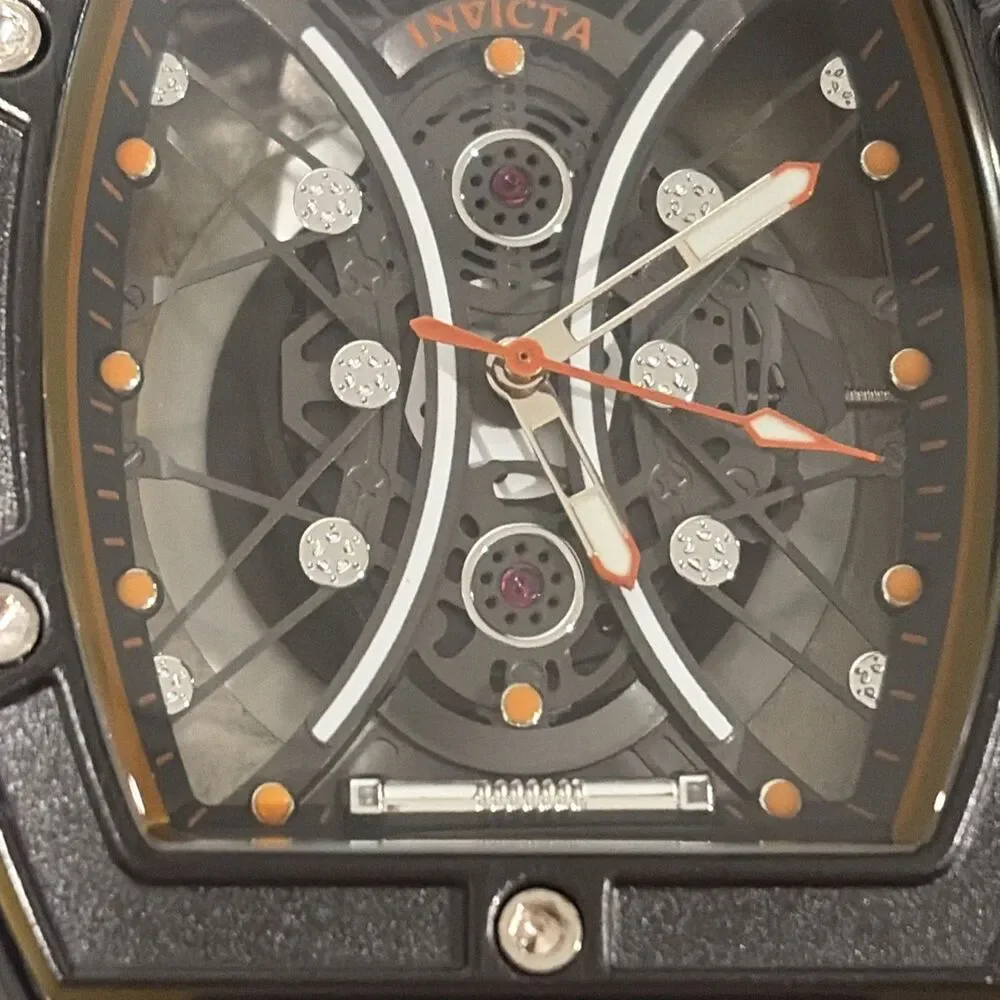 Invicta S1 Rally I Mens WATCH Black Skeleton Dial Orange Silicon Quartz69842 New